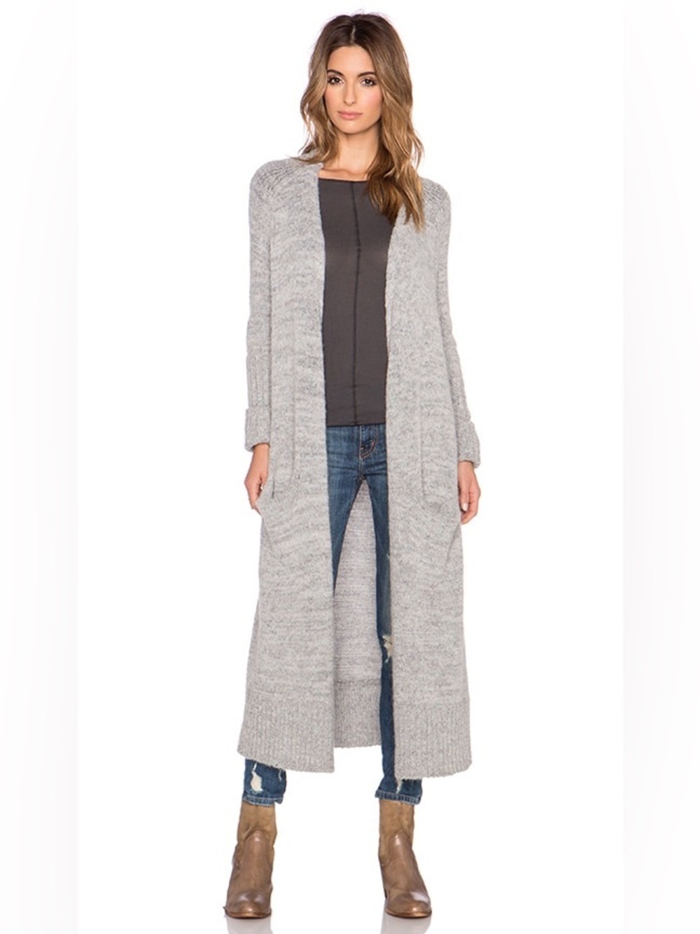 Free People Gray Women's Long Santa Cruz Cardigan Sweater